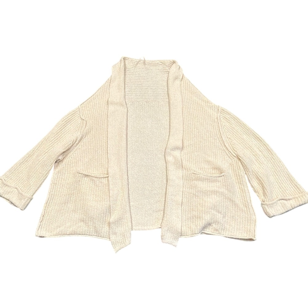Free People Cardigan XS/S Ivory Open Front Rib Knit Oversized Boho Sweater
